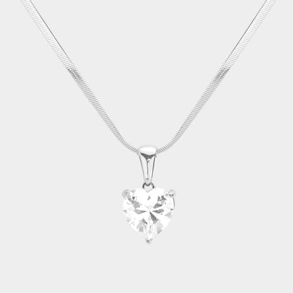 Stainless Steel CZ Heart Pendant Necklace