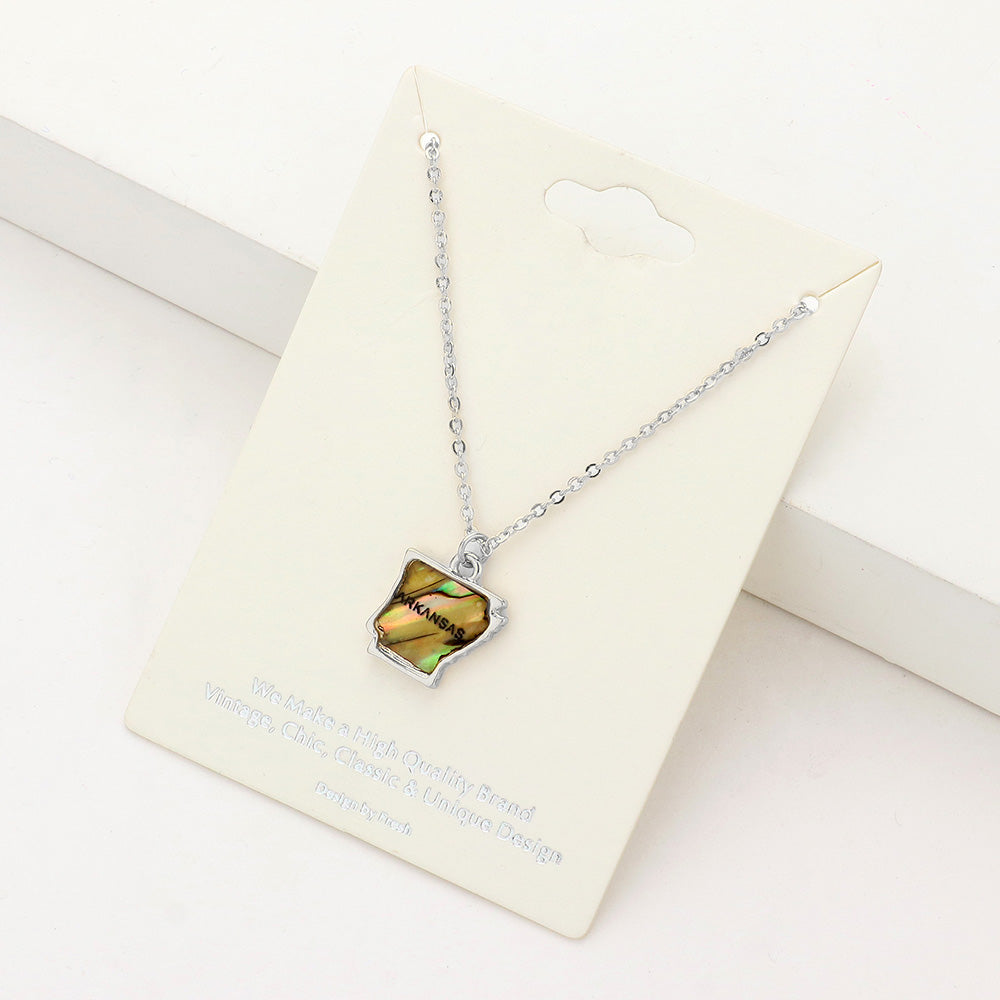 Arkansas State Map Abalone Pendant Necklace