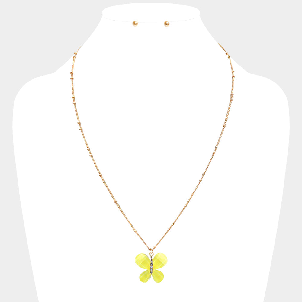 Glittered Resin Butterfly Pendant Necklace
