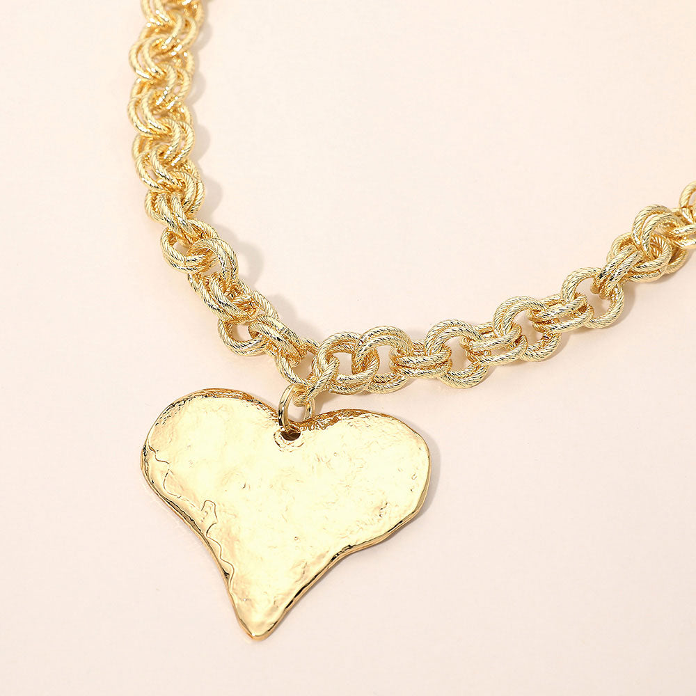 Metal Heart Pendant Chunky Chain Necklace