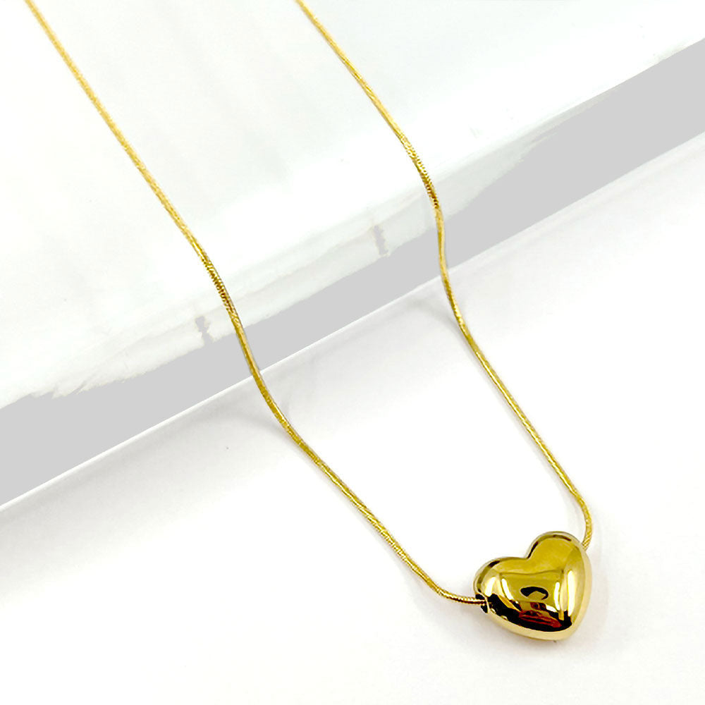 Stainless Steel Puffy Heart Pendant Necklace