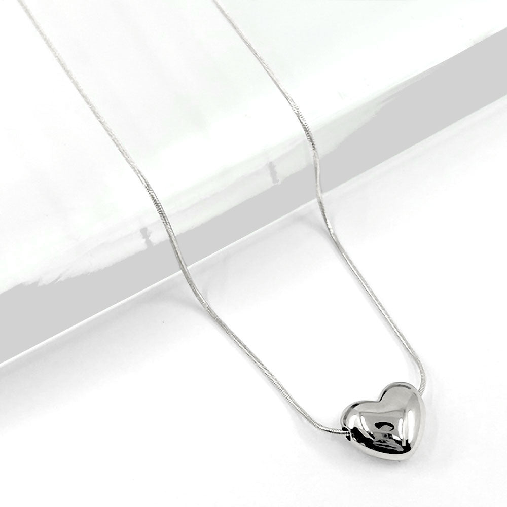 Stainless Steel Puffy Heart Pendant Necklace