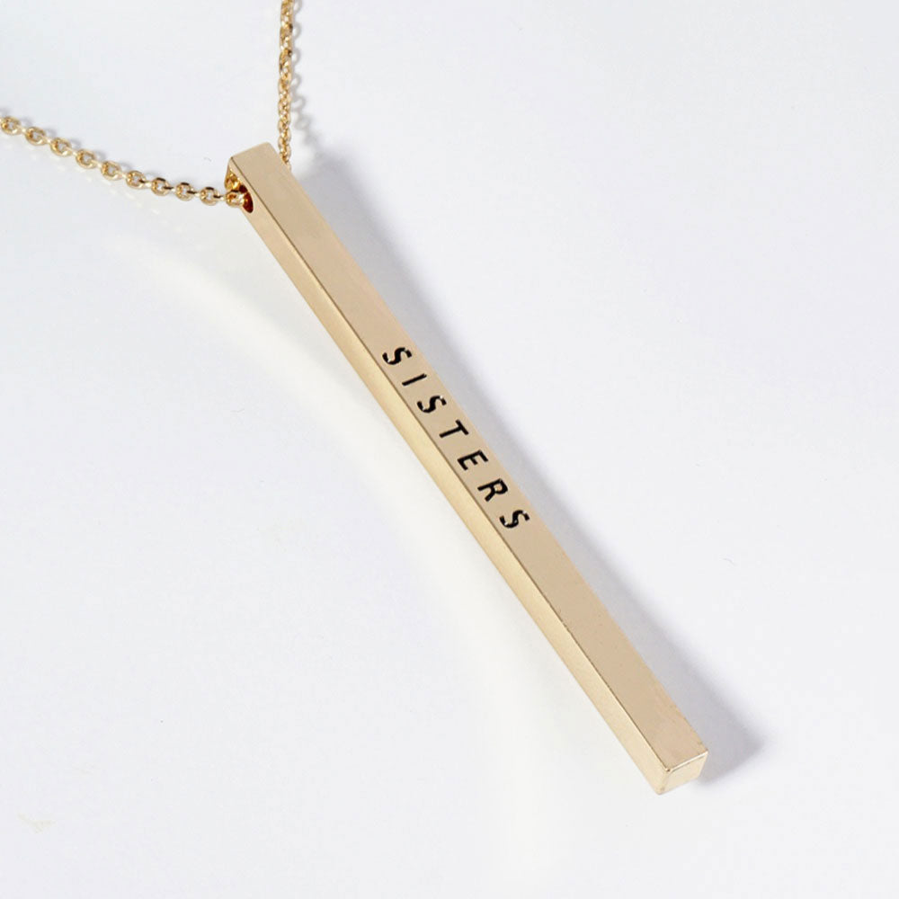 SISTERS Brass Metal Bar Pendant Necklace