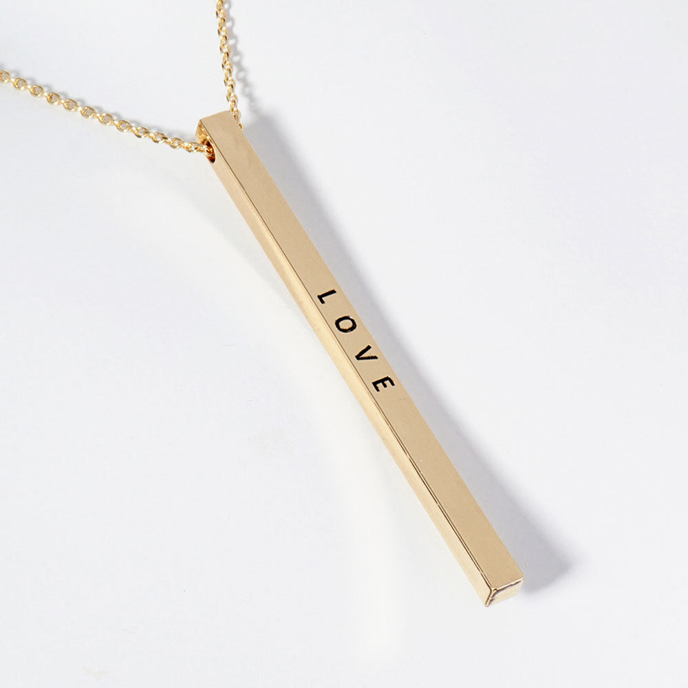 LOVE Brass Metal Bar Pendant Necklace