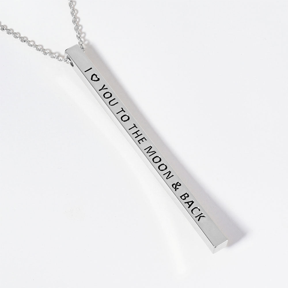 I Love You To The Moon & Back Brass Metal Bar Pendant Necklace