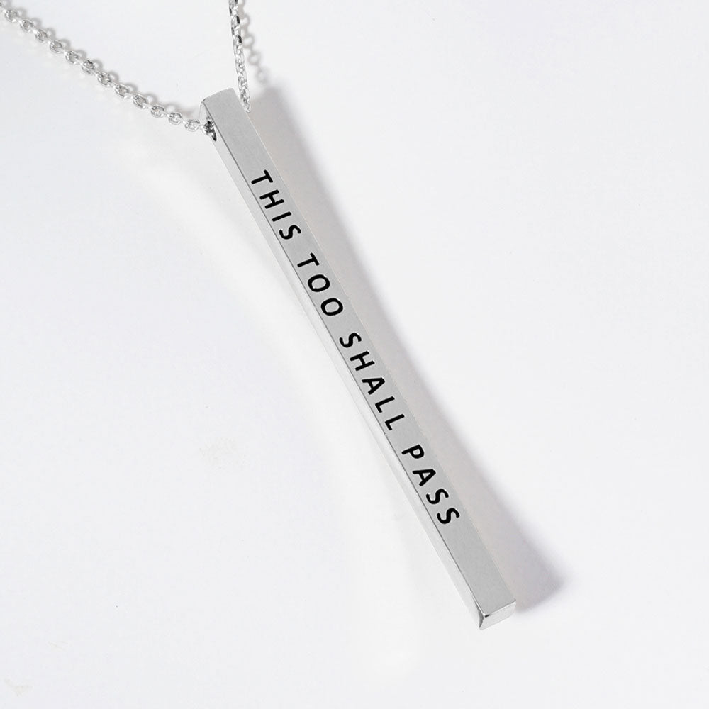THIS TOO SHALL PASS Brass Metal Bar Pendant Necklace