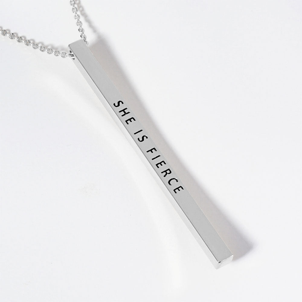 SHE IS FIERCE Brass Metal Bar Pendant Necklace
