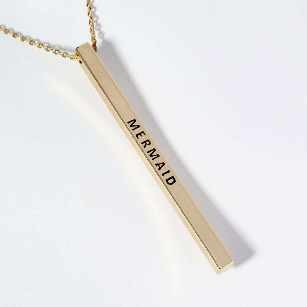 MERMAID Brass Metal Bar Pendant Necklace