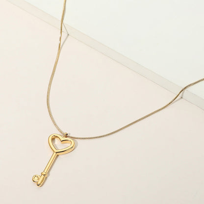 Stainless Steel Heart Key Pendant Snake Chain Necklace