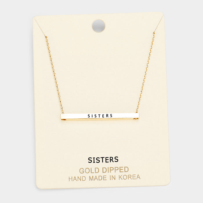 'Sisters' Horizontal Metal Bar Pendant Necklace