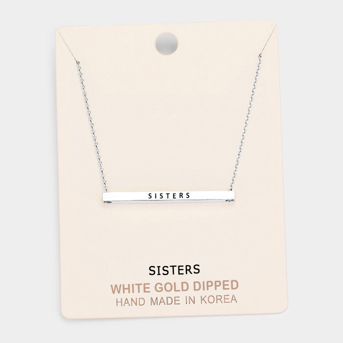 'Sisters' Horizontal Metal Bar Pendant Necklace