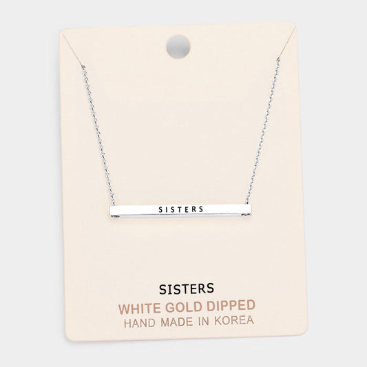 'Sisters' Horizontal Metal Bar Pendant Necklace