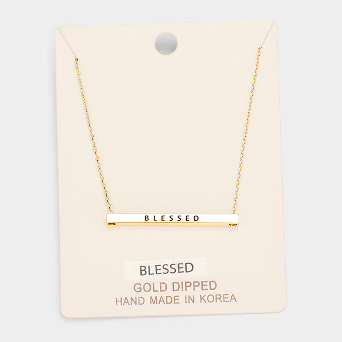 'Blessed' Horizontal Metal Bar Pendant Necklace