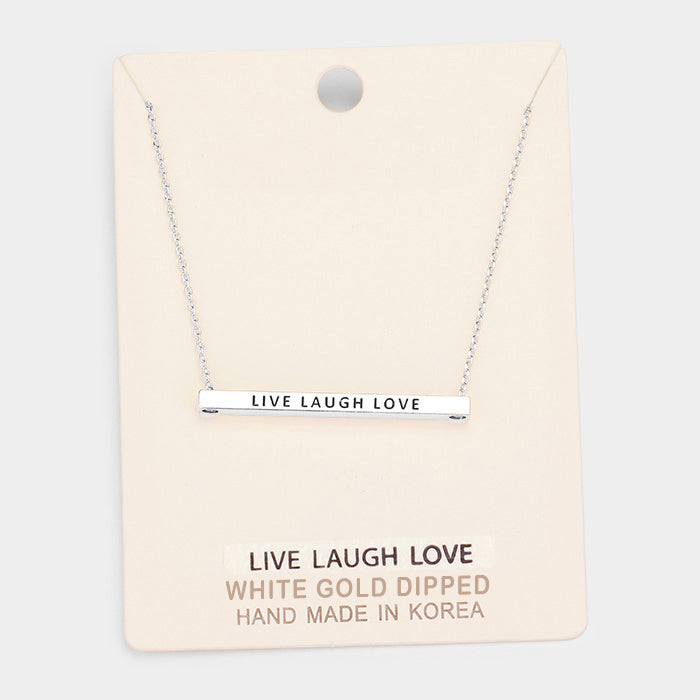 'Live Laugh Love' Horizontal Metal Bar Pendant Necklace