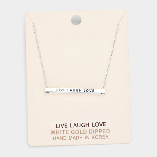 'Live Laugh Love' Horizontal Metal Bar Pendant Necklace
