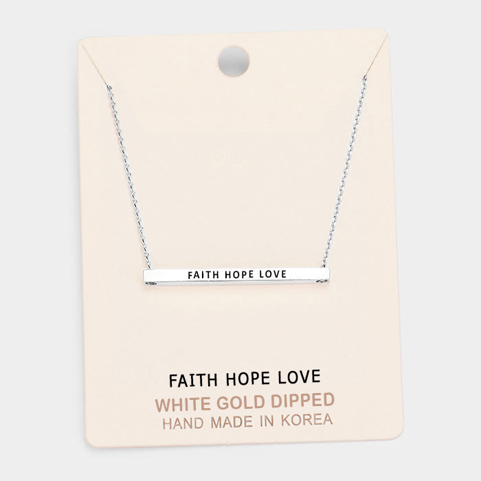 'Faith Hope Love' Horizontal Metal Bar Pendant Necklace