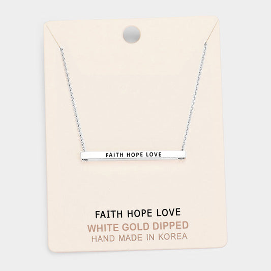 'Faith Hope Love' Horizontal Metal Bar Pendant Necklace