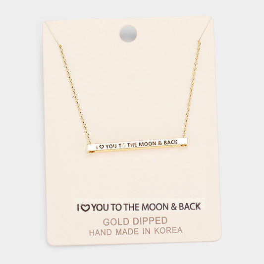 'I Love You To the...' Horizontal Metal Bar Pendant Necklace
