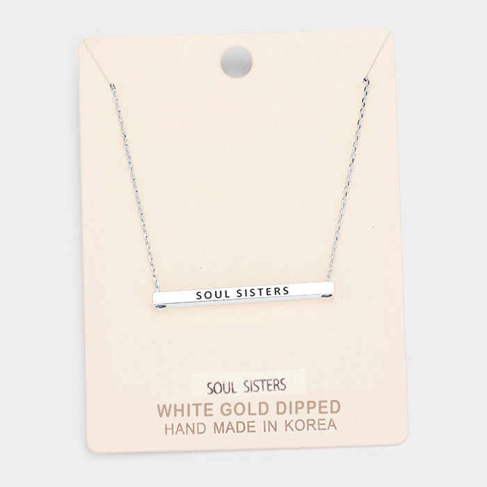 'Soul Sisters' Horizontal Metal Bar Pendant Necklace