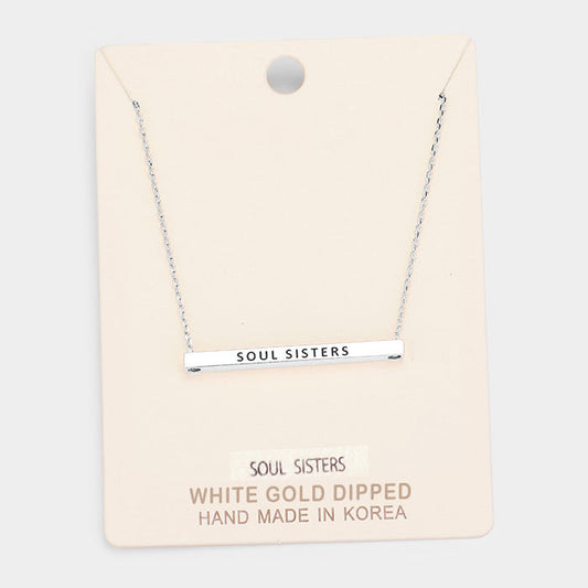 'Soul Sisters' Horizontal Metal Bar Pendant Necklace