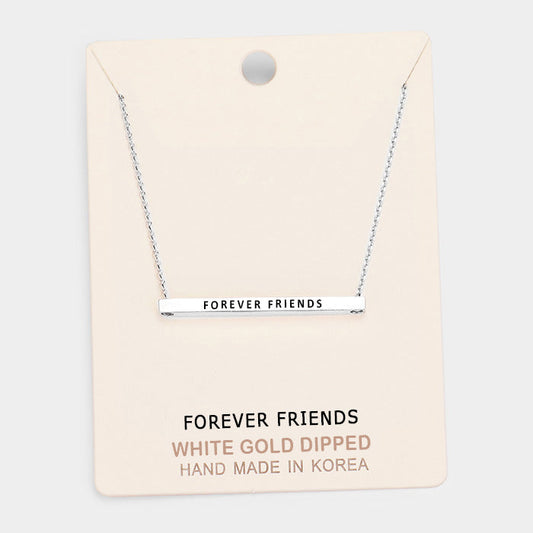 'Forever Friends' Horizontal Metal Bar Pendant Necklace