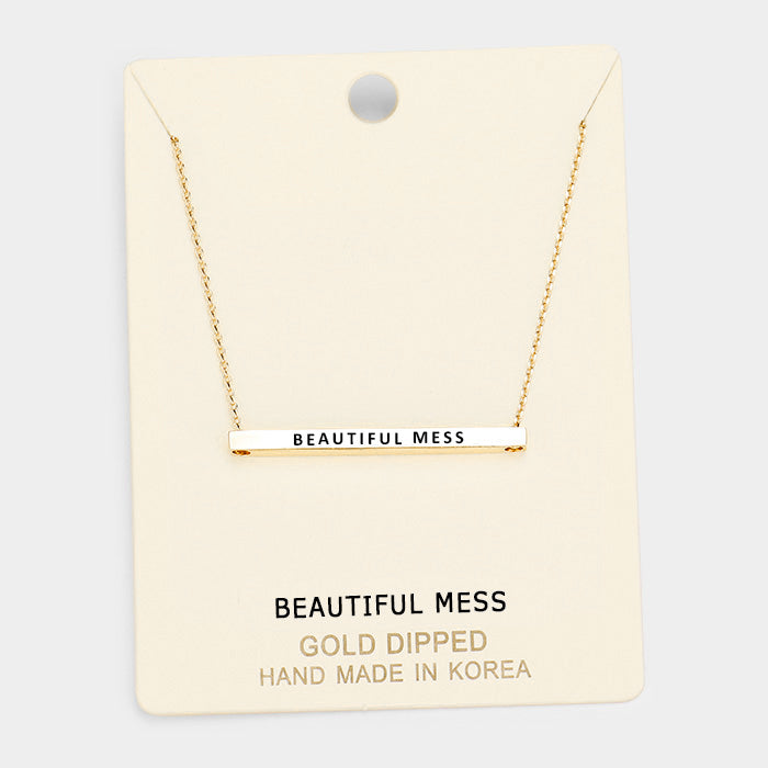 'Beautiful Mess' Horizontal Metal Bar Pendant Necklace