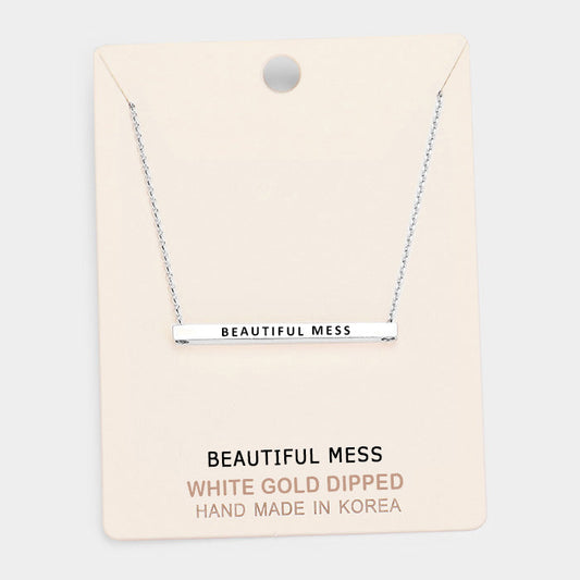 'Beautiful Mess' Horizontal Metal Bar Pendant Necklace