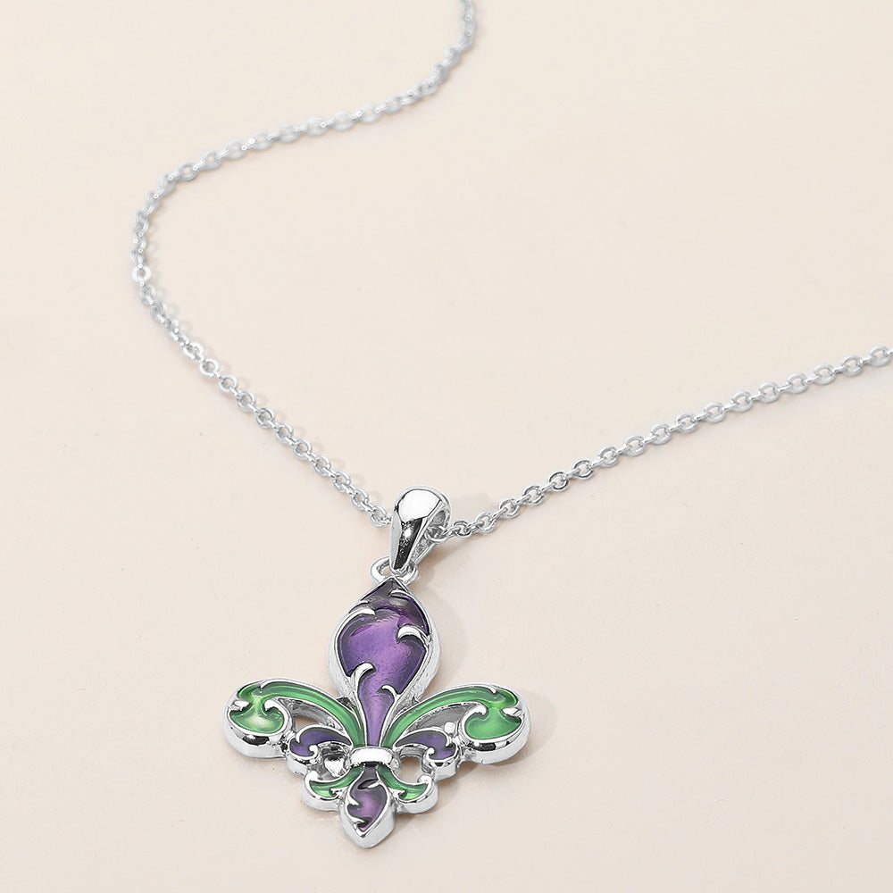Women's Enamel Fleur de Lis Pendant Necklace