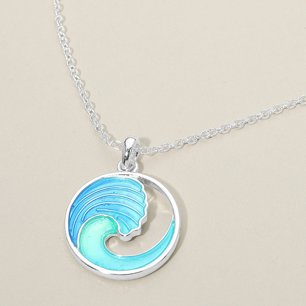 Ocean Wave Charm Pendant Necklace