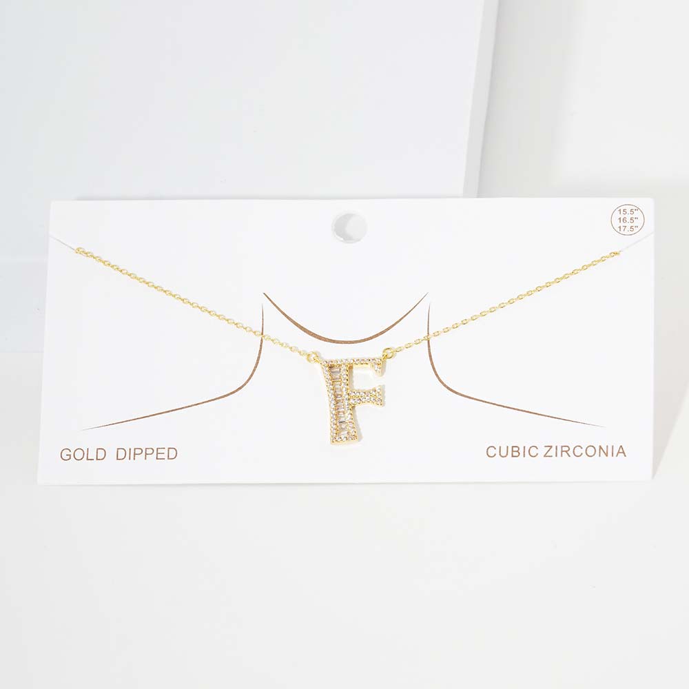 -F- CZ Initial Monogram Pendant Necklace