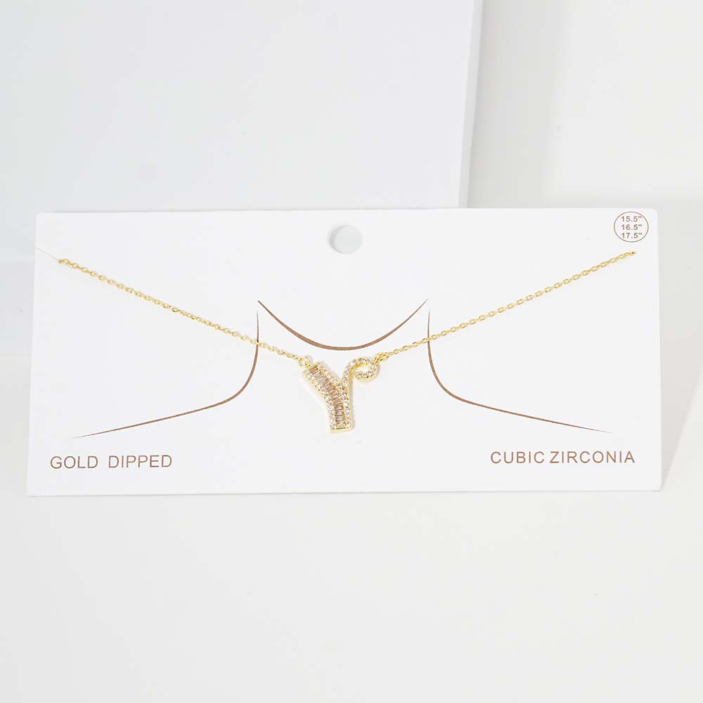 -Y- CZ Initial Monogram Pendant Necklace