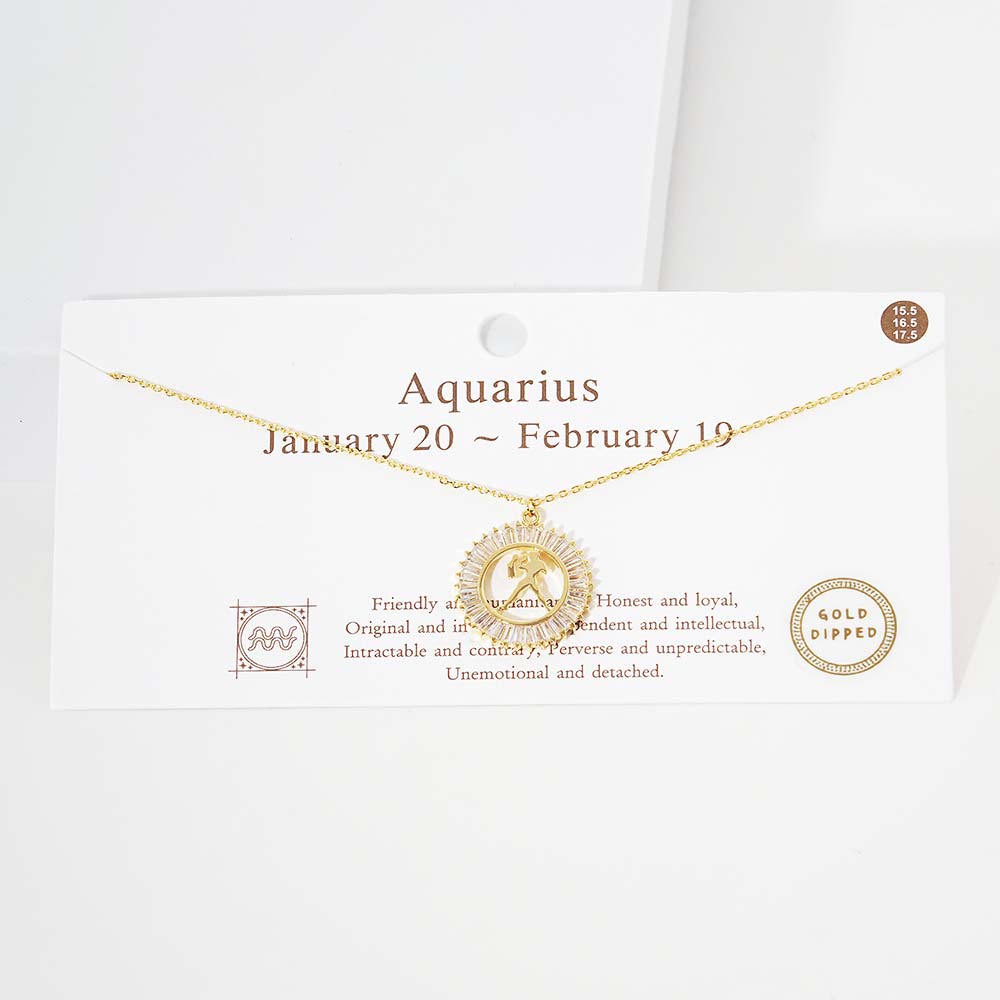 Aquarius Gold Dipped Zodiac Sign Pendant Necklace