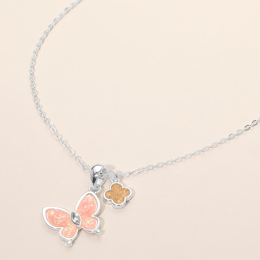 Quatrefoil Butterfly Charm Pendant Necklace