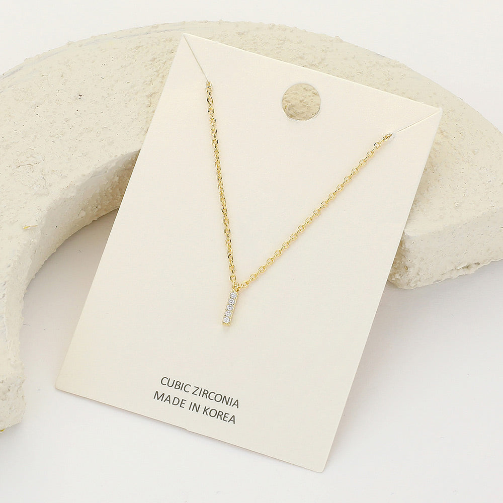 -I- CZ Stone Paved Initial Monogram Pendant Necklace