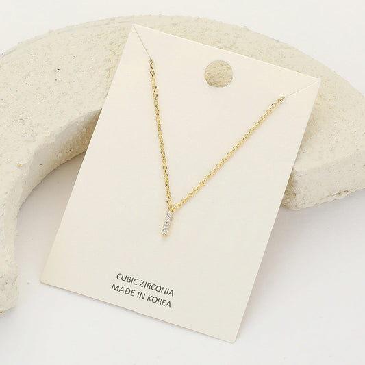-I- CZ Stone Paved Initial Monogram Pendant Necklace