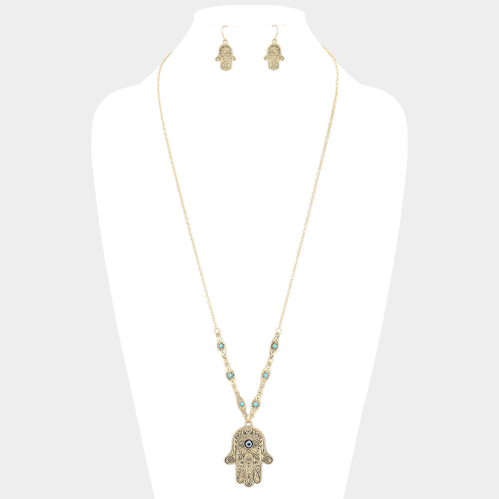 Evil Eye Hamsa Hand Pendant Necklace