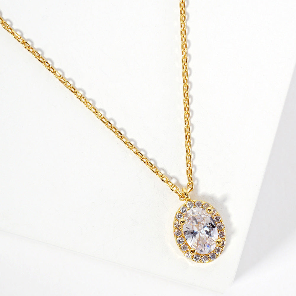 Gold Dipped Oval CZ Stone Pendant Necklace