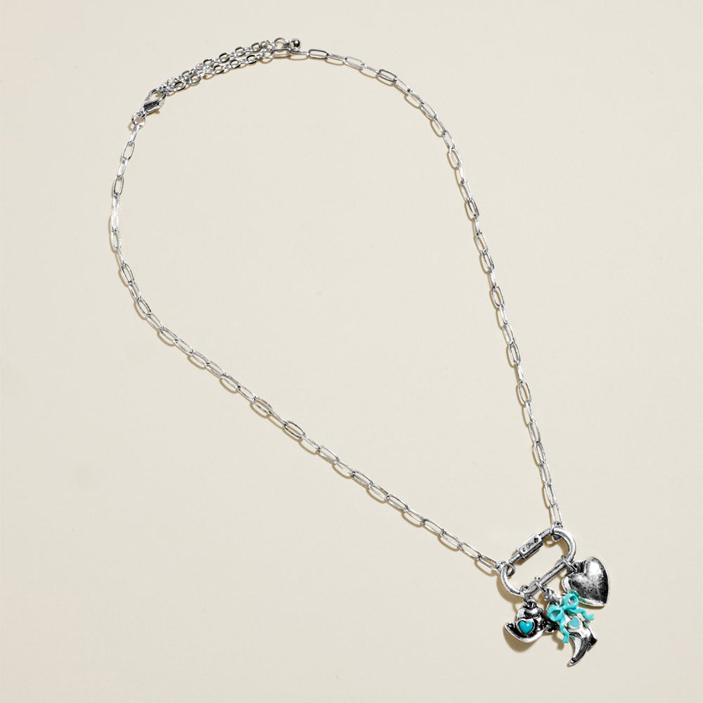 Western Cowboy Hat Boot Bow Heart Charm Pendant Necklace