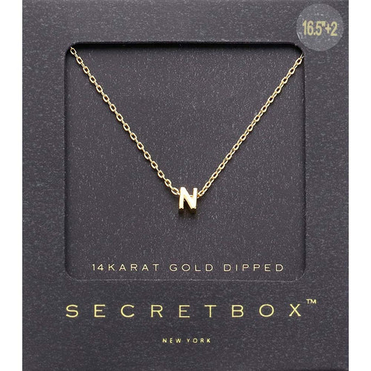 -N- SECRET BOX_14K Gold Dipped Initial Monogram Pendant Necklace
