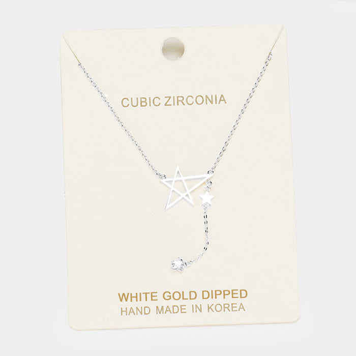 White Gold Dipped Cubic Zirconia Star Pendant Necklace