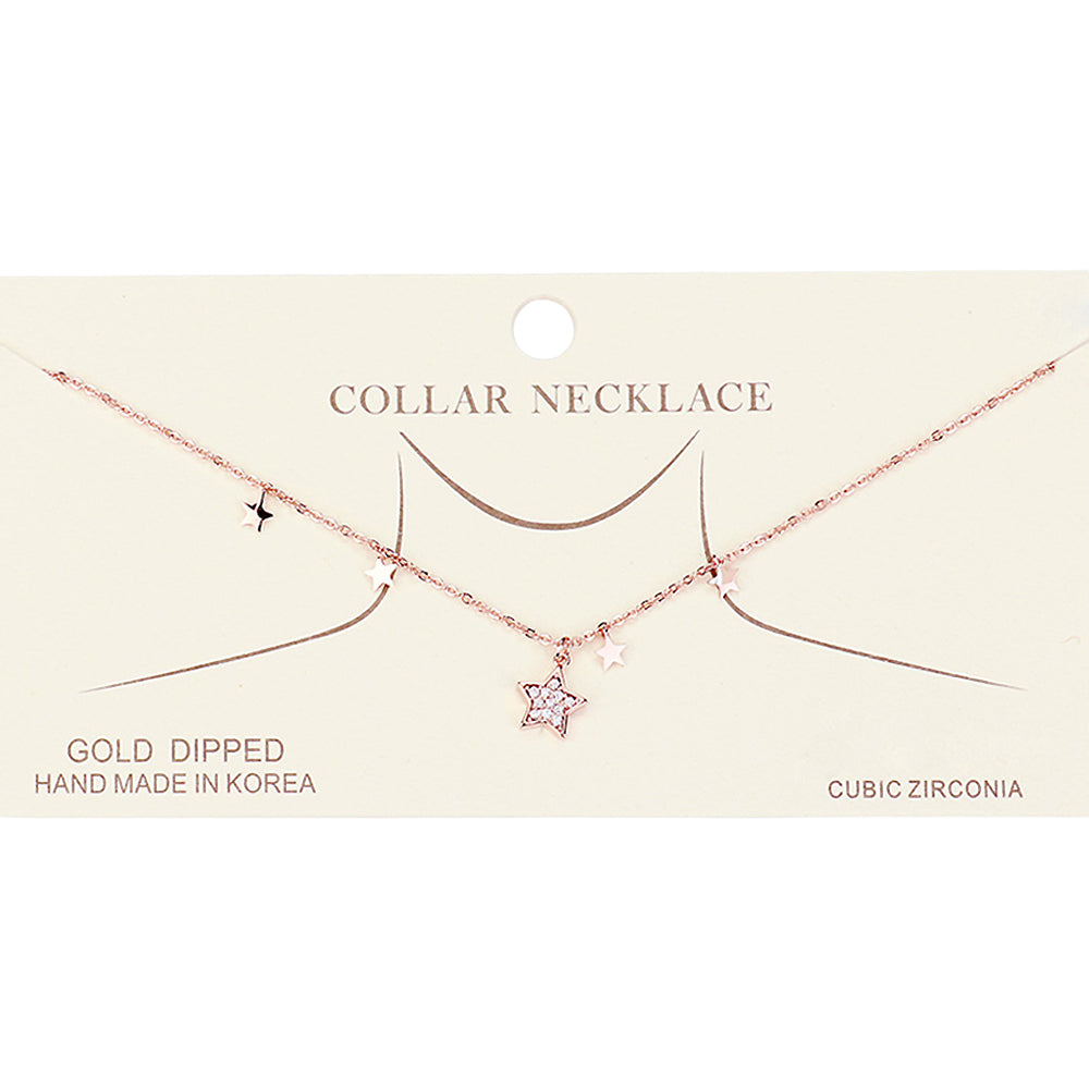 Gold Dipped Cubic Zirconia Pave Star Pendant Necklace