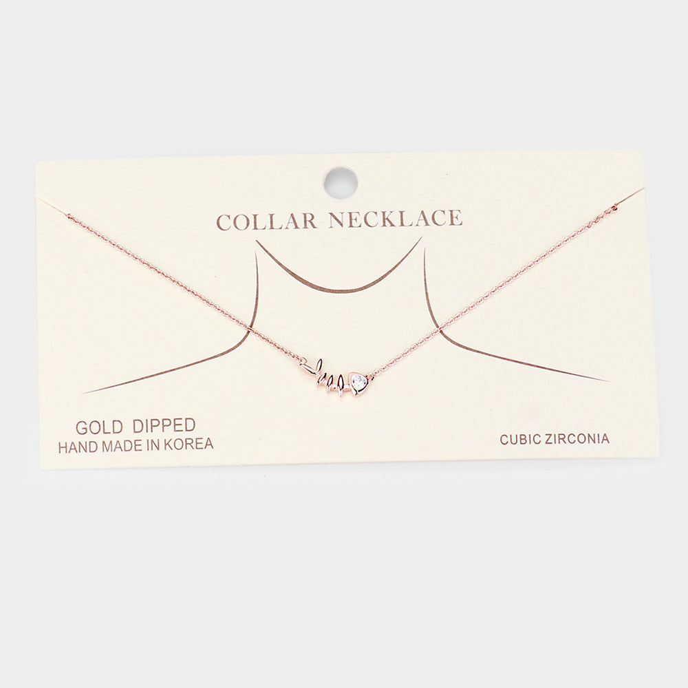 Gold Dipped Cubic Zirconia Fishbone Pendant Necklace