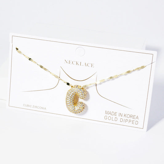 -C- Bañado en Oro Collar con Colgante de Monograma Inicial con Piedras CZ