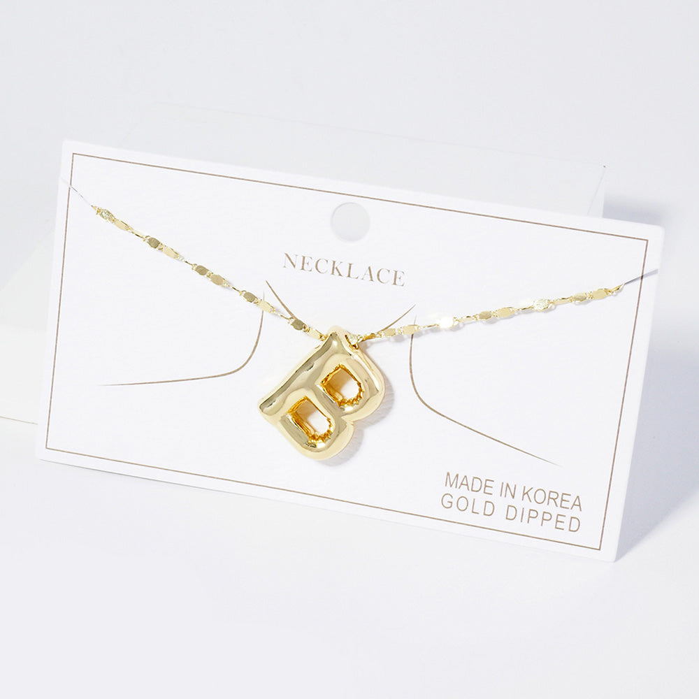 -B- Gold Dipped Metal Bubble Initial Monogram Pendant Necklace
