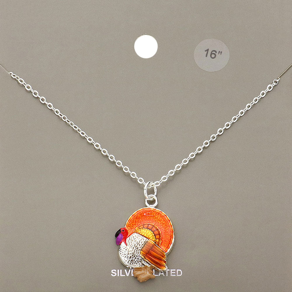 Silver Plated Turkey Pendant Necklace