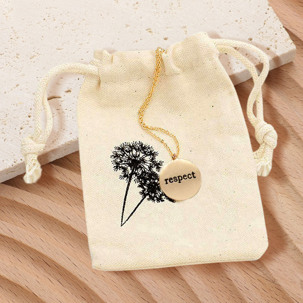 RESPECT Engraved Disc Pendant Necklace Gift Bag Set