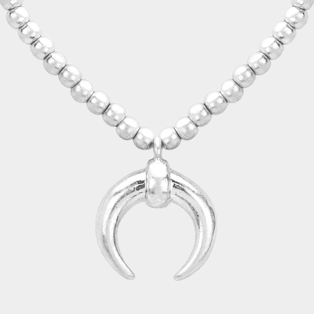 Double Horn Pendant Metal Ball Necklace