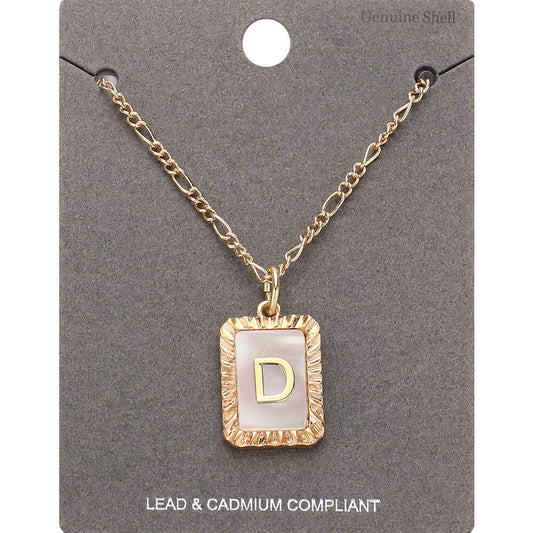 -D- Initial Monogram Genuine Shell Rectangle Pendant Necklace