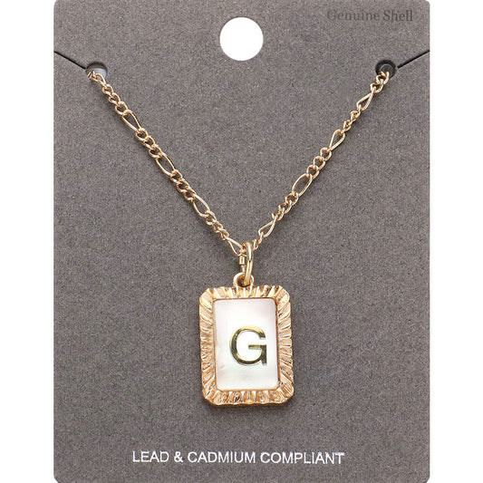 -G- Initial Monogram Genuine Shell Rectangle Pendant Necklace