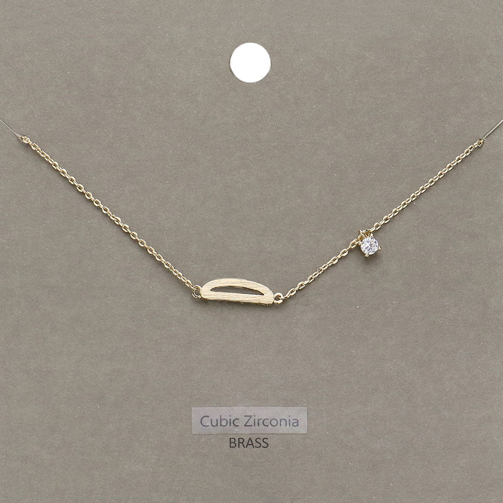 D Brass Metal Cubic Zirconia Initial Monogram Pendant Necklace